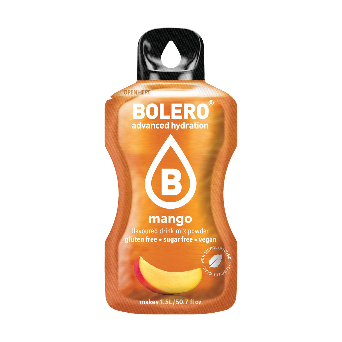 Bolero Mango, zakje suikervrije limonadepoeder van 9 gram voor 1,5 liter