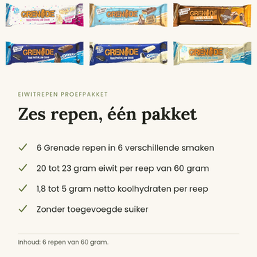 Eiwitrepen proefpakket: zes repen, een pakket