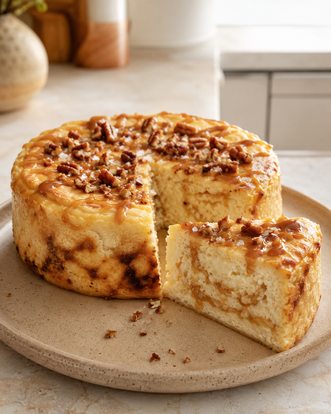 Salted Caramel Pecan Cottage Cheesecake