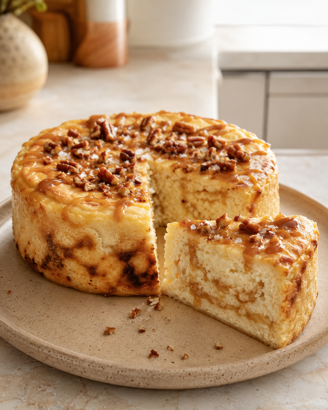 Salted Caramel Pecan Cottage Cheesecake