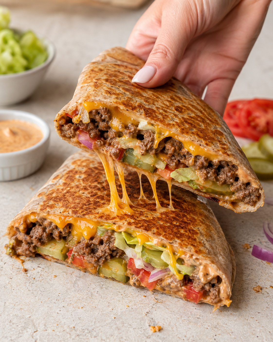 Crispy cheeseburger wraps