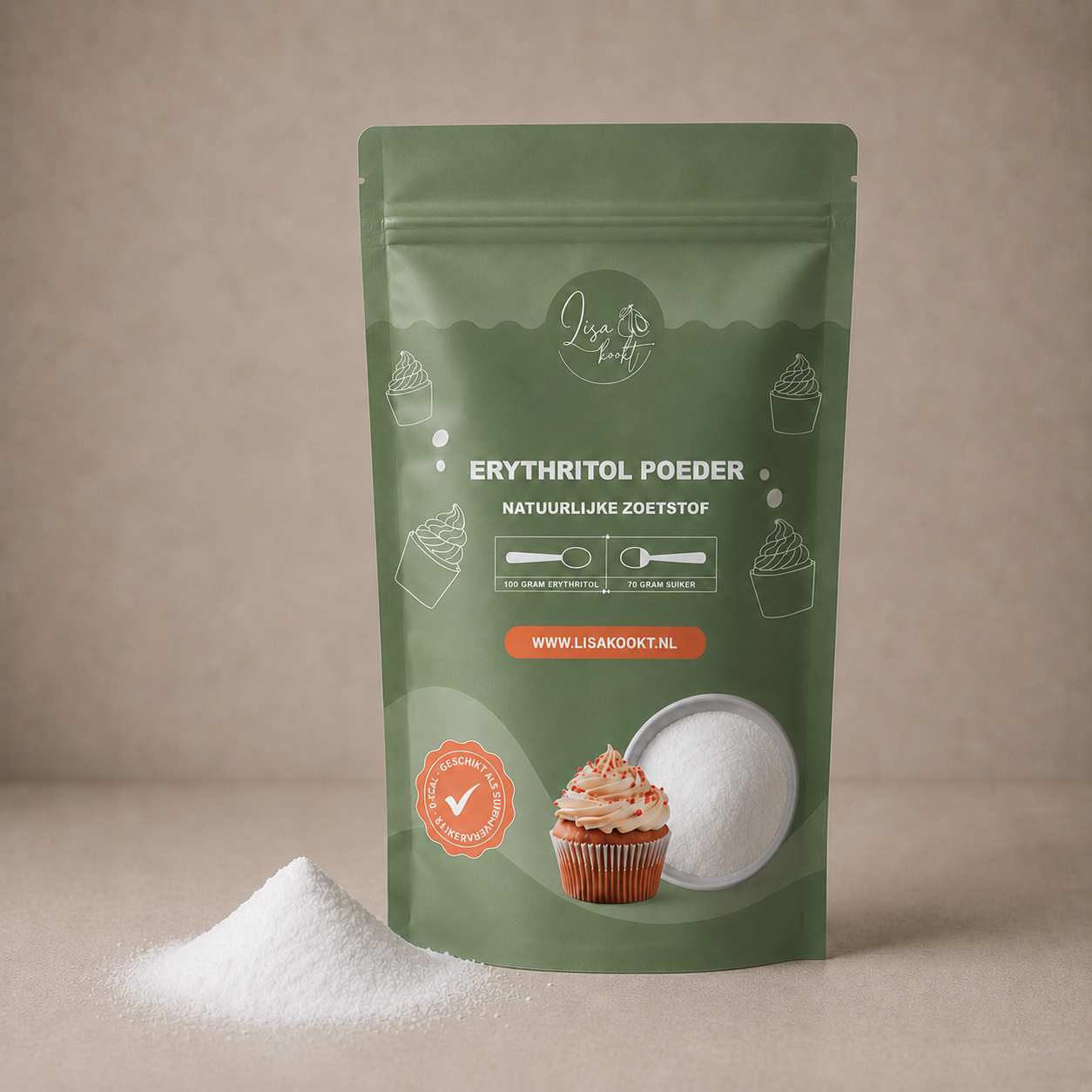 Lisa's erythritol poeder, fijngemalen suikervervanger van 500 gram