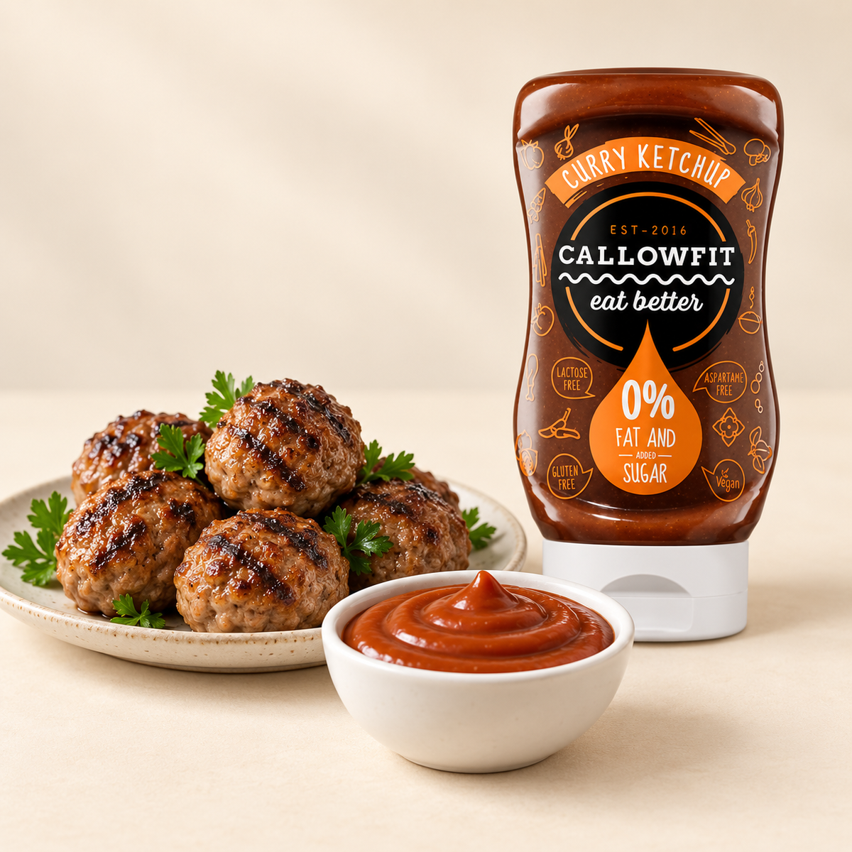 Curry ketchup met gehaktballetjes