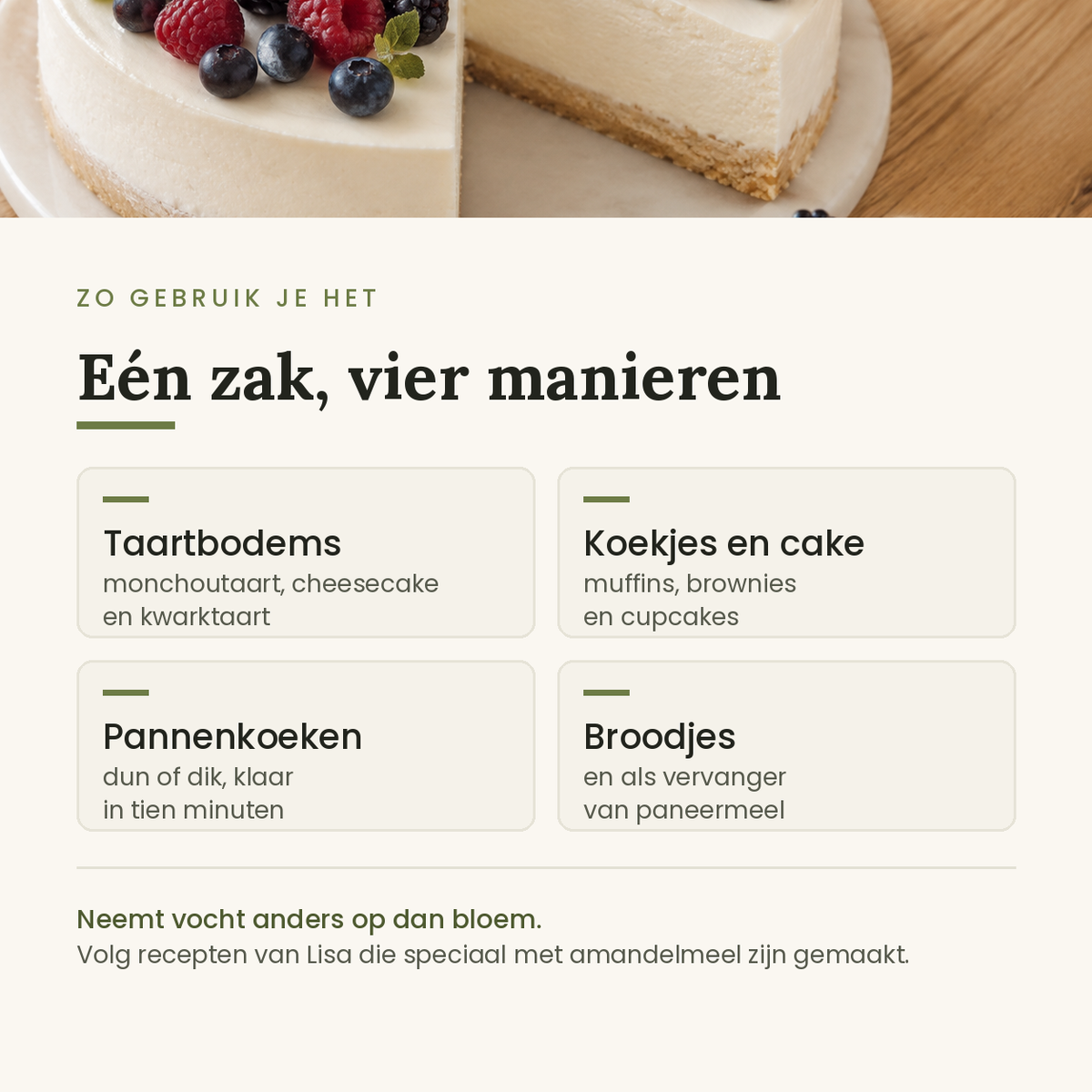 Amandelmeel gebruiken voor taartbodems, koekjes en cake, pannenkoeken en broodjes