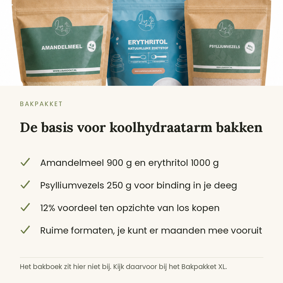 Bakpakket met de vijf basisingredienten voor koolhydraatarm bakken