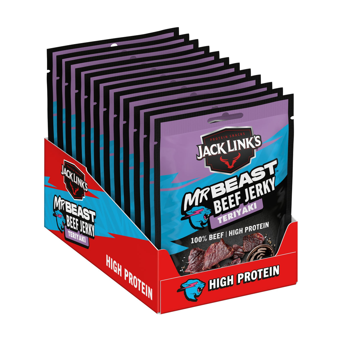 Doos met 12 zakjes Jack Link's Beef Jerky Teriyaki