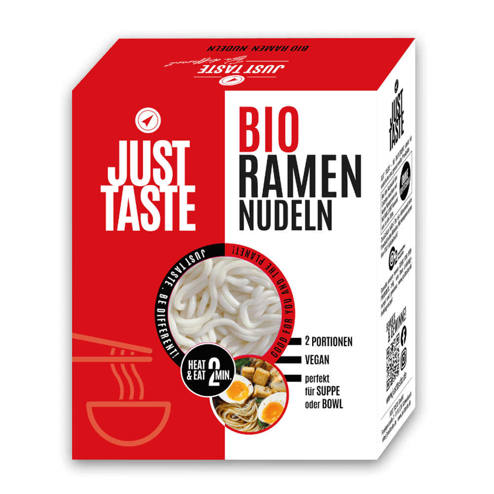 Doos Just Taste Bio Ramen Noedels van 300 gram, met twee portieverpakkingen