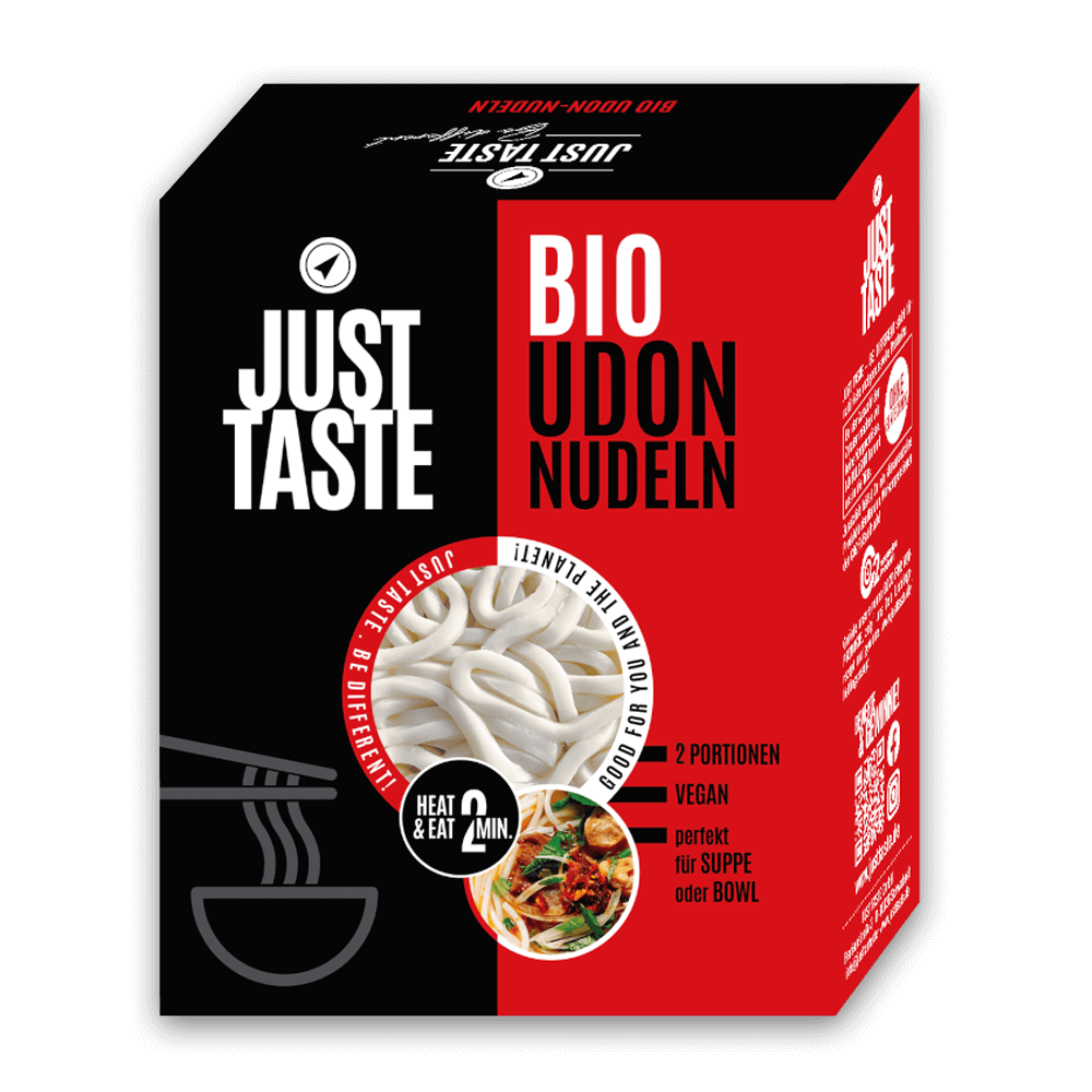 Doos Just Taste Bio Udon Noedels van 300 gram, met twee portieverpakkingen
