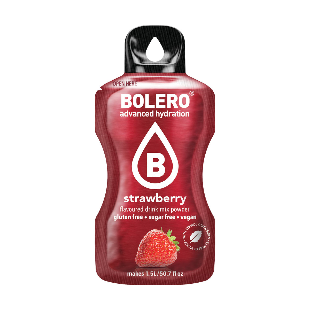 Bolero Aardbei, zakje suikervrije limonadepoeder van 9 gram voor 1,5 liter
