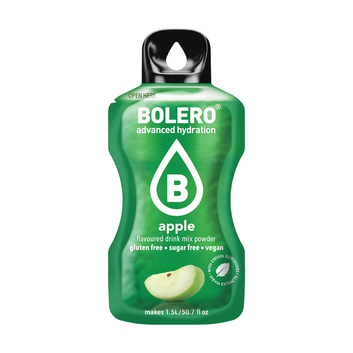Bolero Appel, zakje suikervrije limonadepoeder van 9 gram voor 1,5 liter