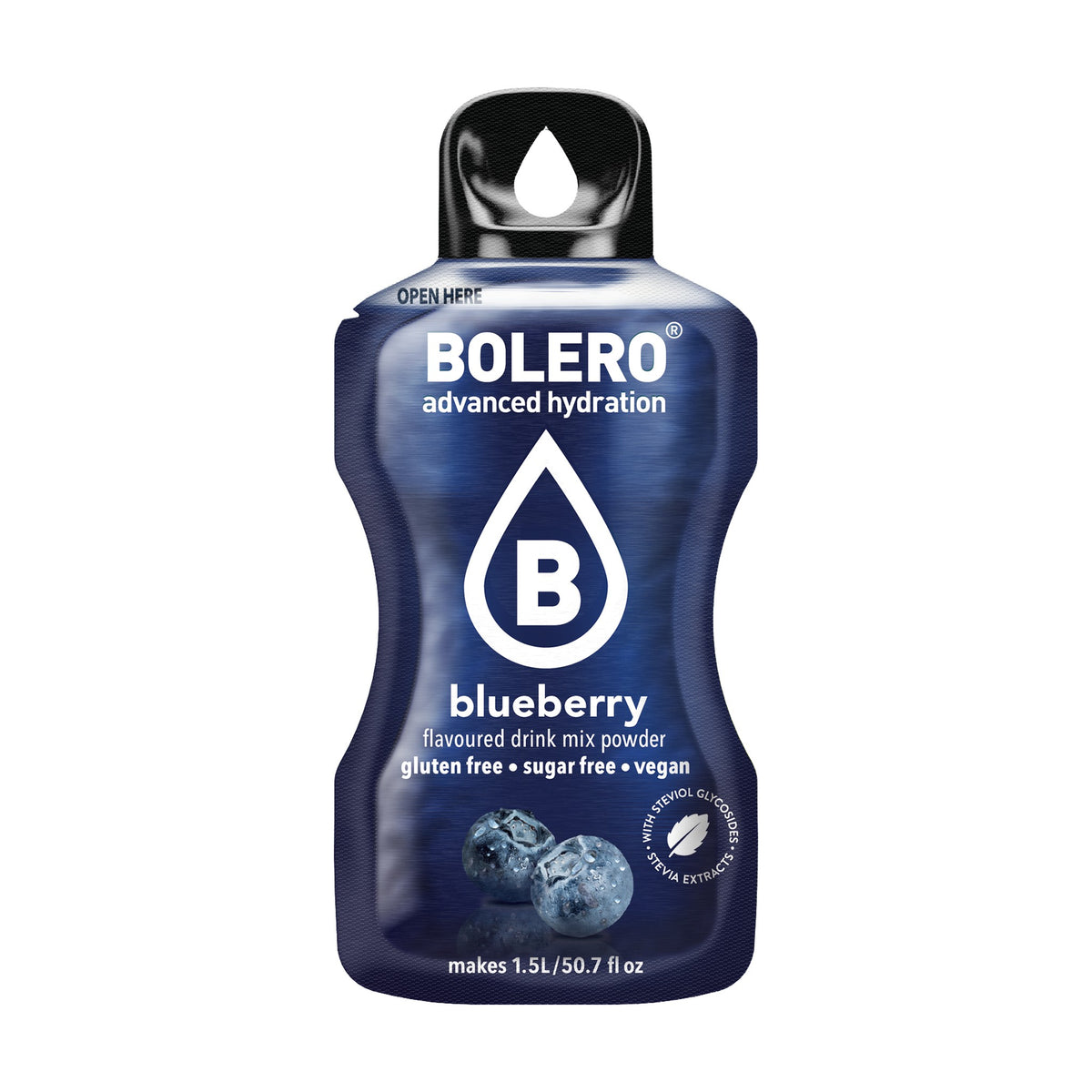 Bolero Bosbes, zakje suikervrije limonadepoeder van 9 gram voor 1,5 liter