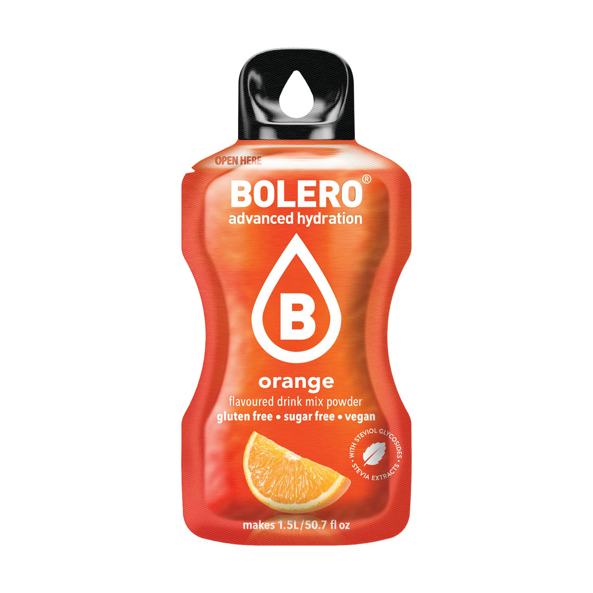 Bolero Sinaasappel, zakje suikervrije limonadepoeder van 9 gram voor 1,5 liter