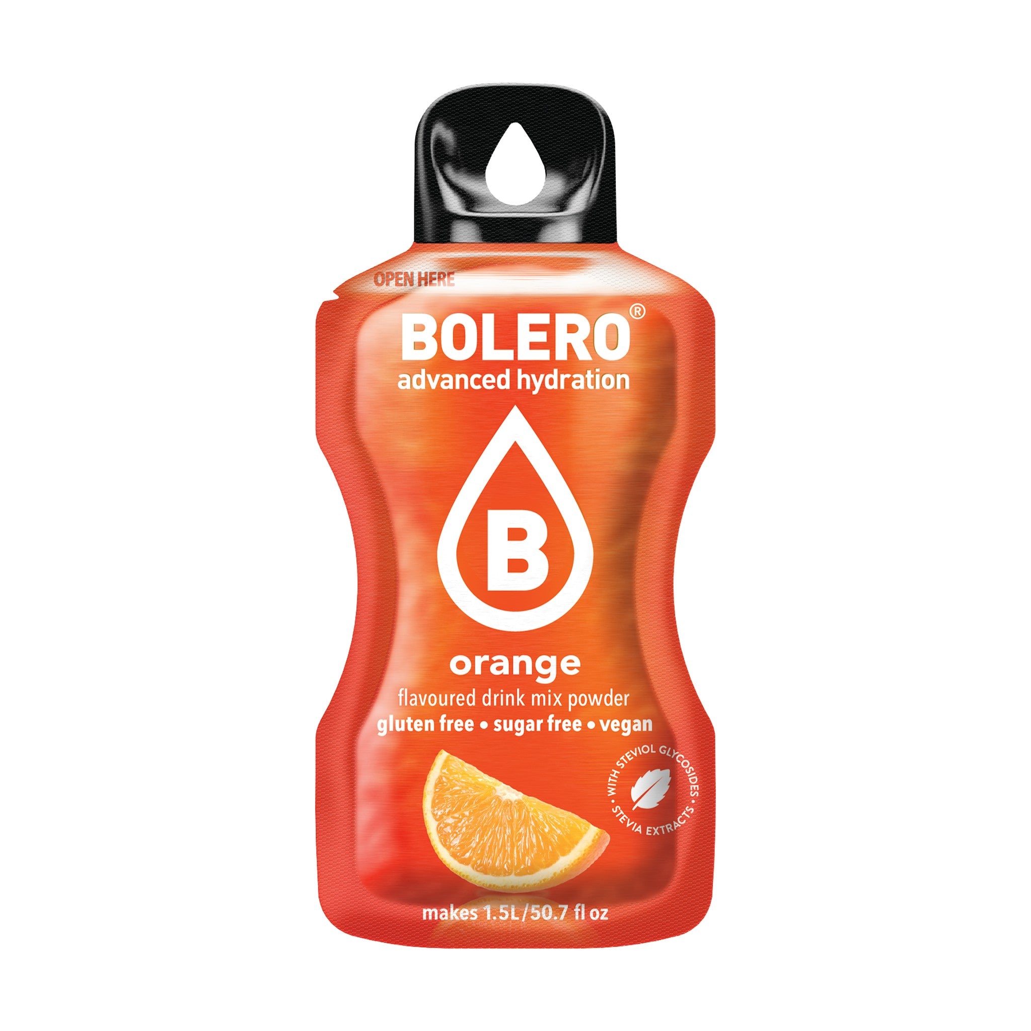 Bolero Sinaasappel, zakje suikervrije limonadepoeder van 9 gram voor 1,5 liter