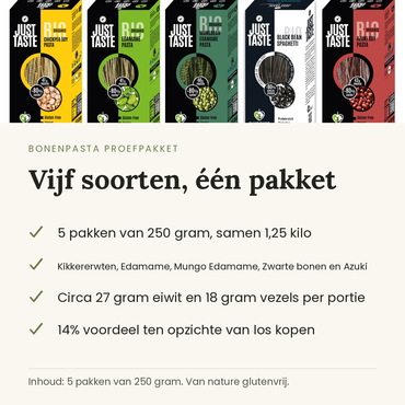 Bonenpasta proefpakket, vijf soorten van 250 gram