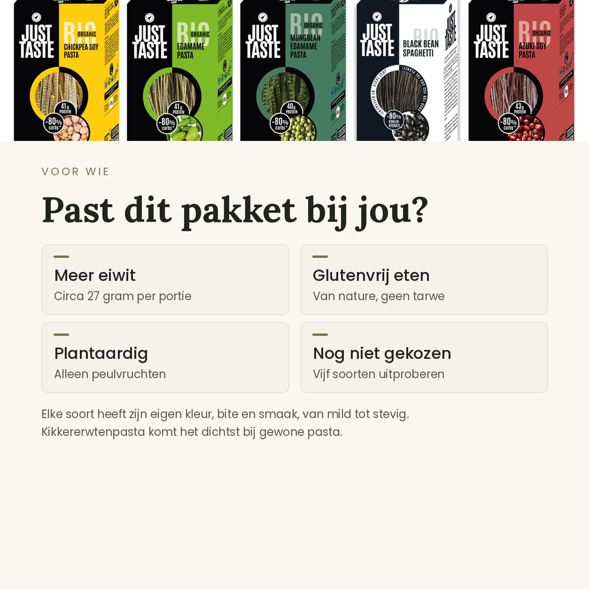 Voor wie het bonenpasta proefpakket past