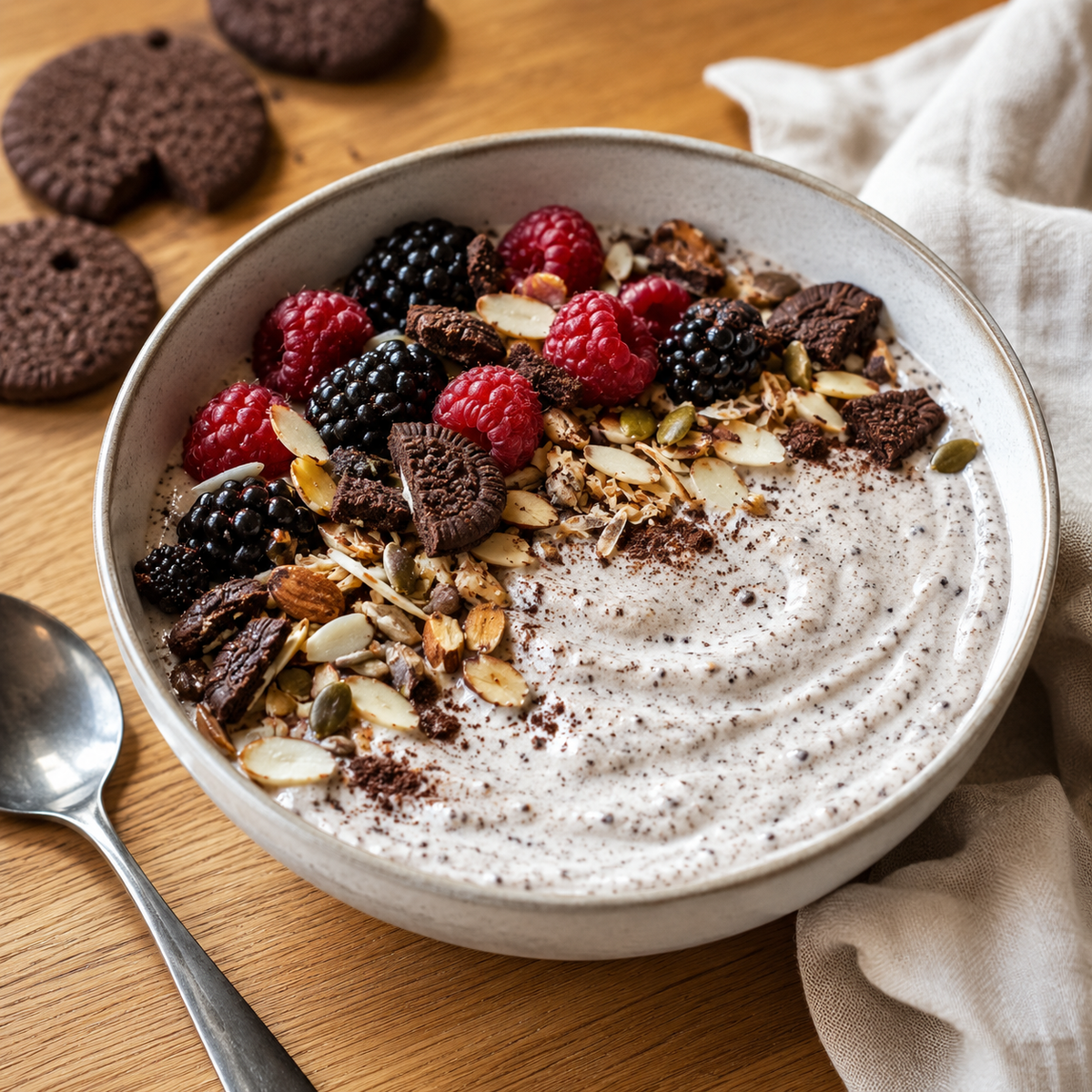Whey cookies and cream door yoghurt met granola