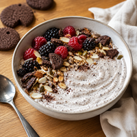 Whey cookies and cream door yoghurt met granola