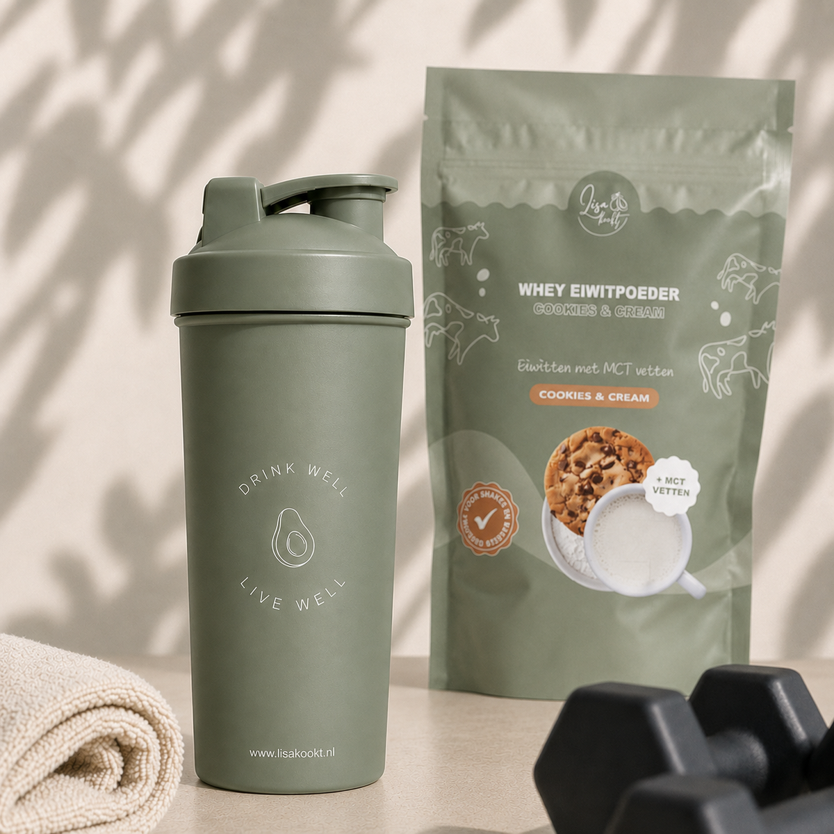 Whey cookies and cream in shakebeker