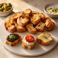 Crostini toastjes belegd op een borrelplank