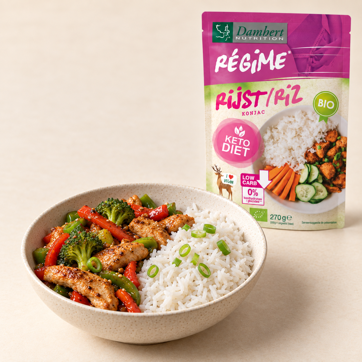 Konjac rijst bij wokgerecht