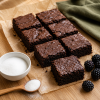 Suikervrije chocoladebrownies met bramen, gemaakt met erythritol in plaats van suiker