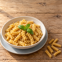Fusilli Protopasta gekookt in een schaal