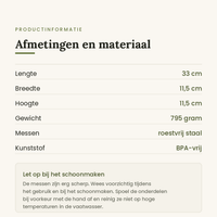 Afmetingen en materiaal van de groentesnijder