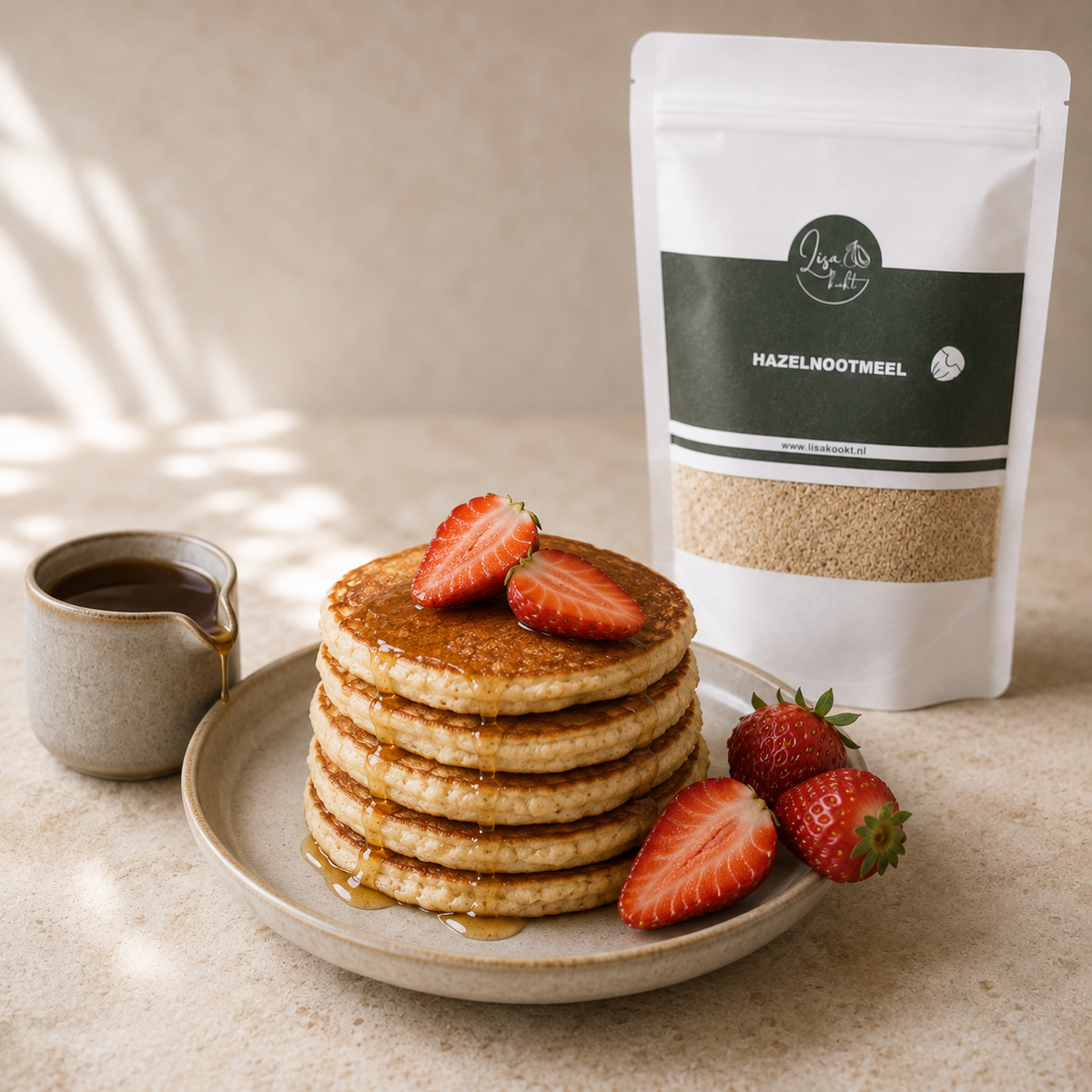 Hazelnoot pannenkoekjes met verse aardbeien