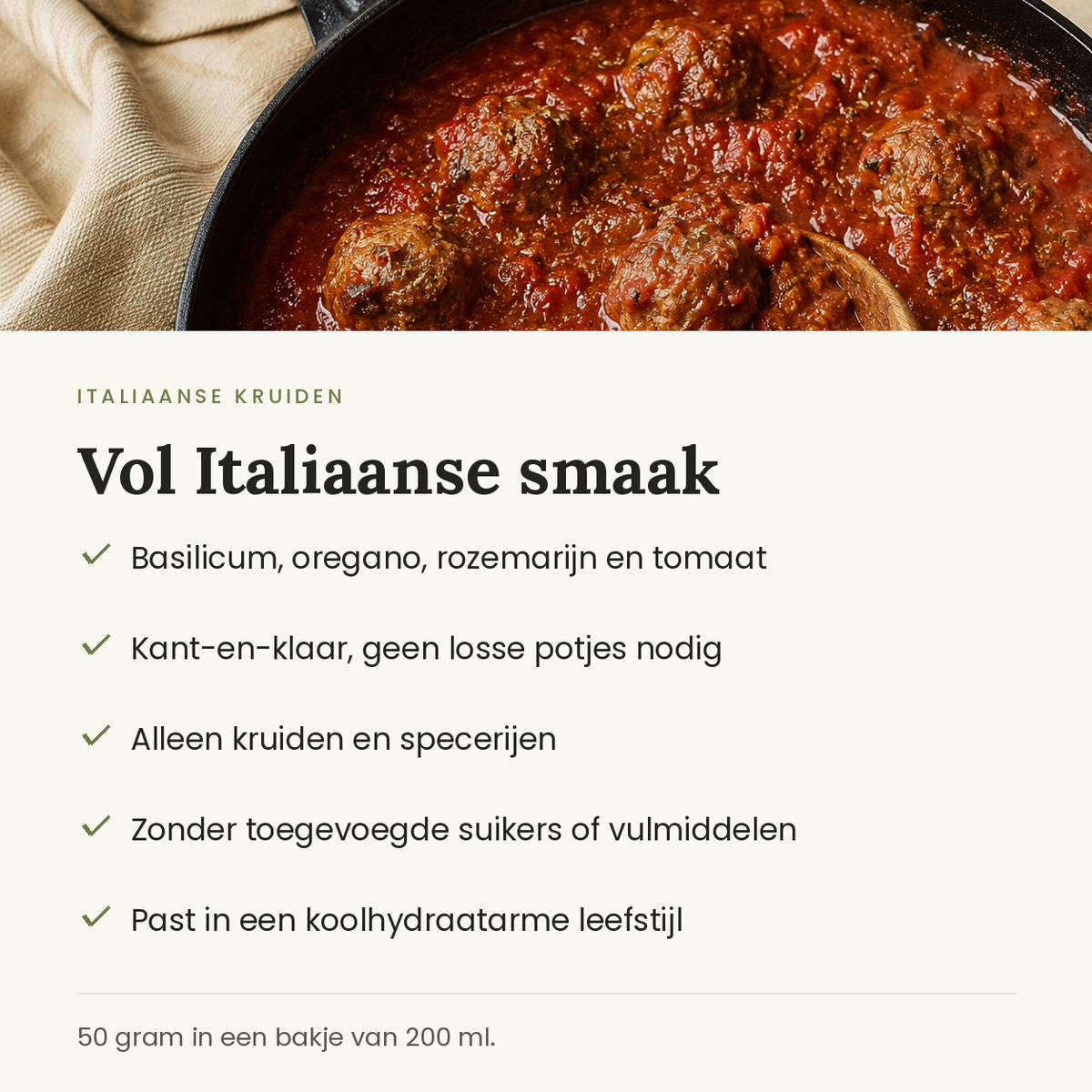Italiaanse kruiden: basilicum, oregano, rozemarijn en tomaat