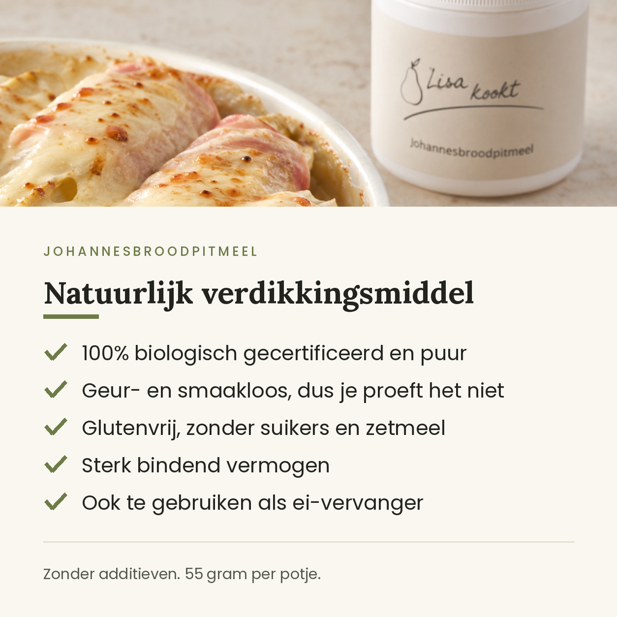 Johannesbroodpitmeel: natuurlijk verdikkingsmiddel, biologisch en geurloos