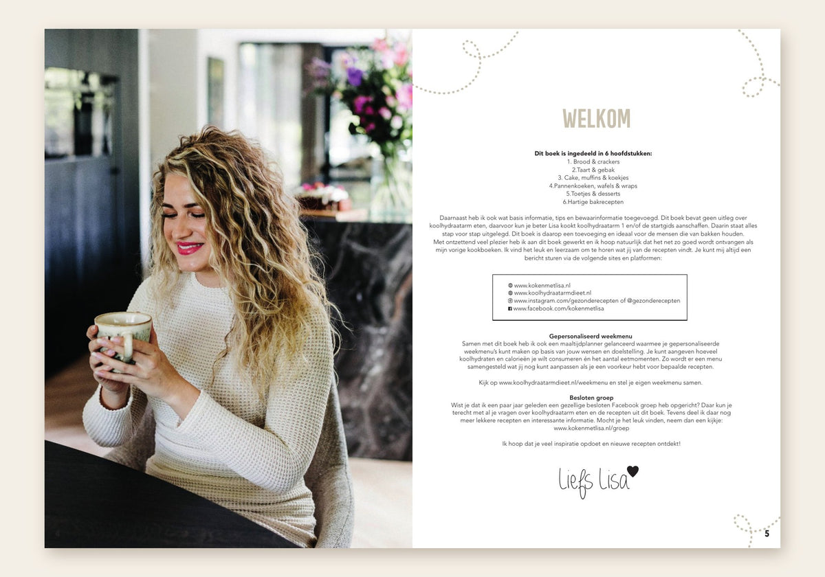 Lisa Bakt Koolhydraatarm: welkomstpagina van Lisa