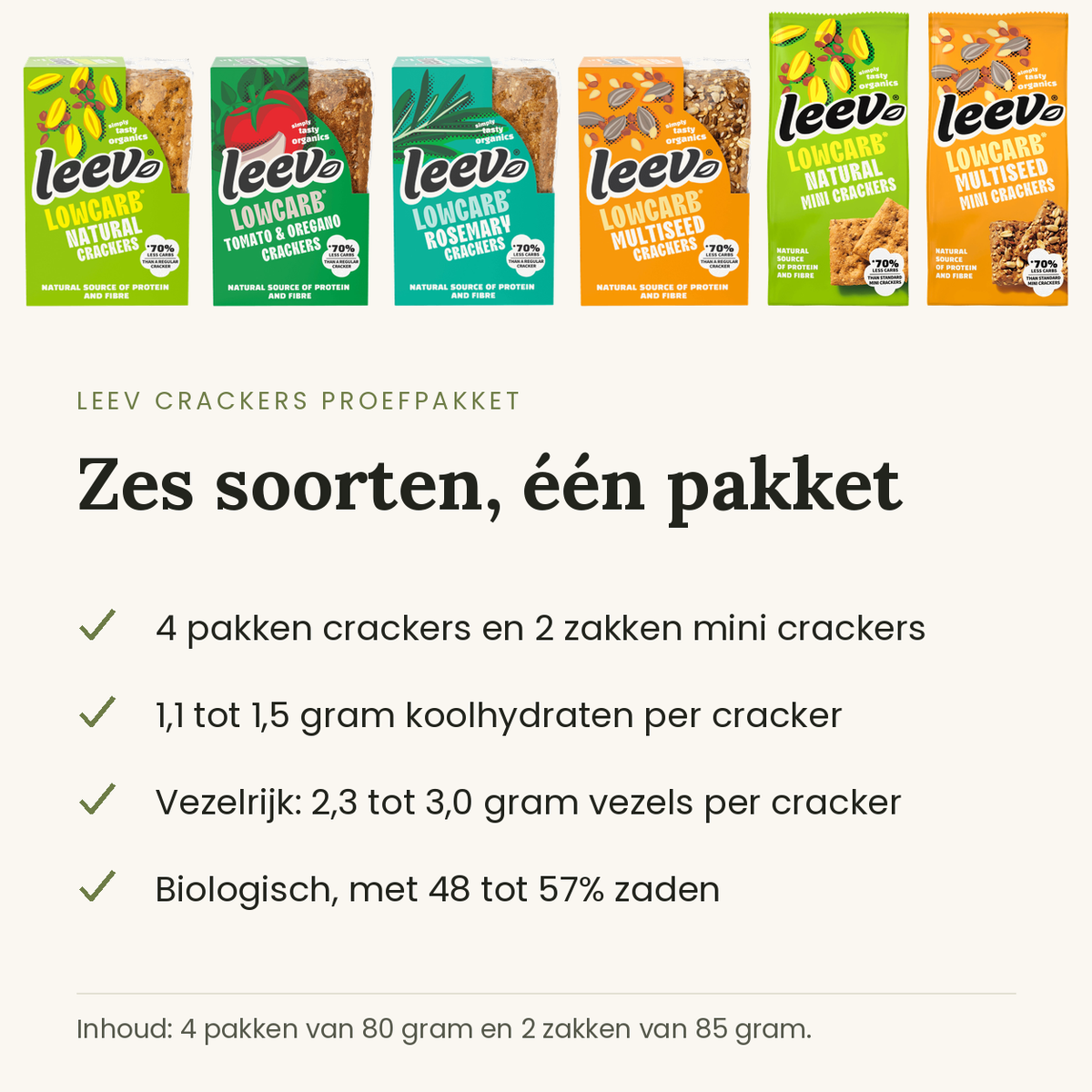 Leev crackers proefpakket: zes soorten, een pakket