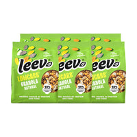 Zes zakken Leev Granola Naturel gestapeld, 6 x 275 gram