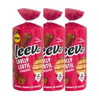 Drie rollen Leev Linzenwafels Kaneel naast elkaar, 3 x 130 gram