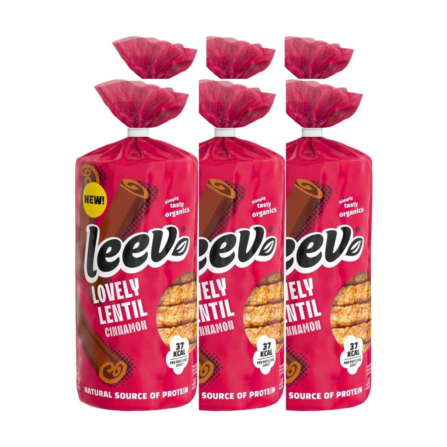 Zes rollen Leev Linzenwafels Kaneel gestapeld, 6 x 130 gram