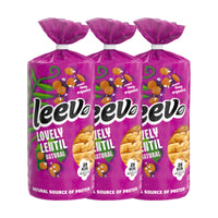 Drie rollen Leev Linzenwafels Naturel naast elkaar, 3 x 100 gram
