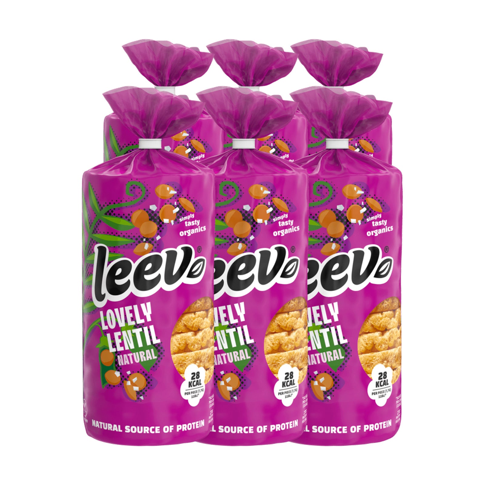 Zes rollen Leev Linzenwafels Naturel gestapeld, 6 x 100 gram