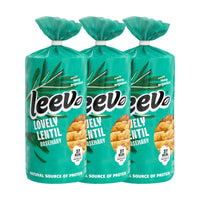 Drie rollen Leev Linzenwafels Rozemarijn naast elkaar, 3 x 117 gram