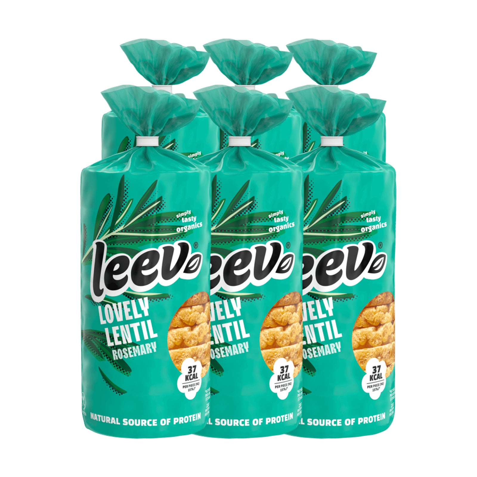 Zes rollen Leev Linzenwafels Rozemarijn gestapeld, 6 x 117 gram