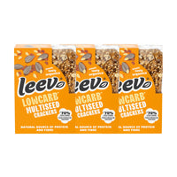 Drie pakken Leev Crackers Multiseed naast elkaar, 3 x 80 gram