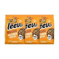 Drie zakken Leev Multiseed Zadenmix naast elkaar, 3 x 300 gram