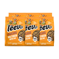 Zes zakken Leev Multiseed Zadenmix gestapeld, 6 x 300 gram