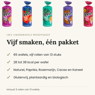 Leev linzenwafels proefpakket: vijf smaken, een pakket