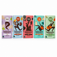 Chocoladerepen proefpakket met vijf Balance repen, wit, melk, puur, amandel zeezout en pistache amandel hazelnoot