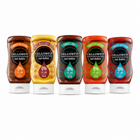 Hartige sauzen voordeelpakket met vijf Callowfit flessen, curry ketchup, honing mosterd, smoky BBQ, sweet chili en tomatenketchup