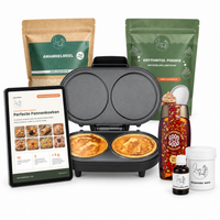 Pannenkoekenpakket Compleet: pannenkoekenmaker, amandelmeel, erythritol poeder, bakpoeder, vanille-extract, maple syrup en het e-book Perfecte Pannenkoeken