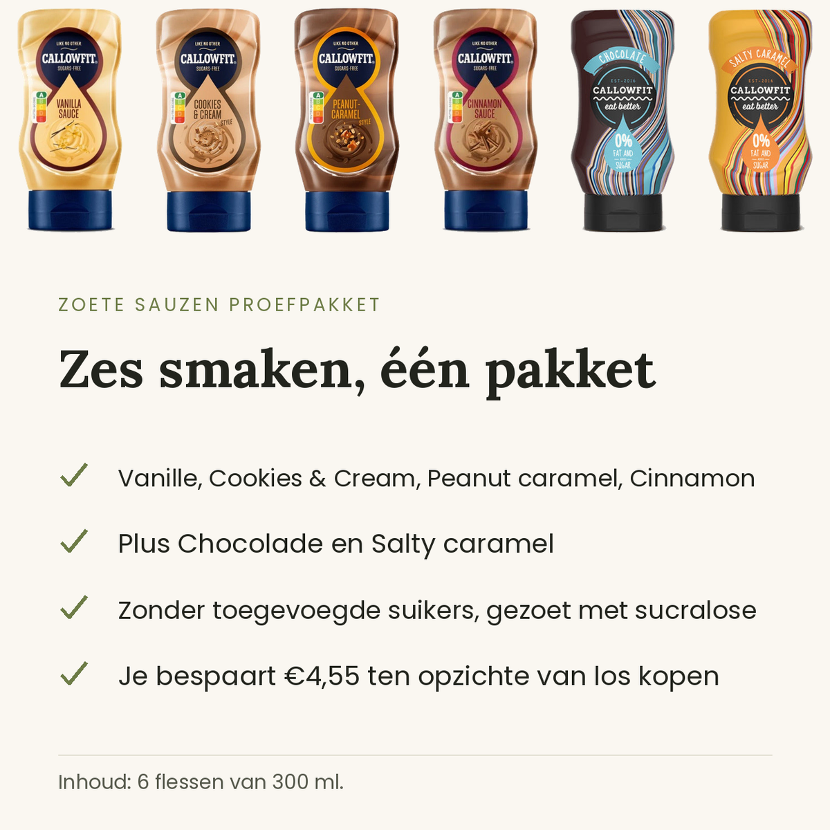 Zoete sauzen proefpakket: zes smaken, een pakket