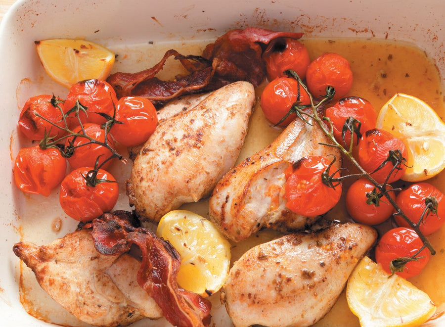 Kipfilet met citroen, tomaat en bacon