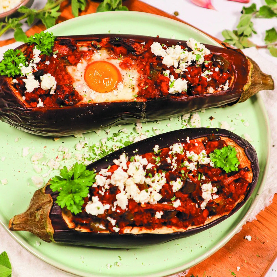 Vegetarische gevulde aubergine