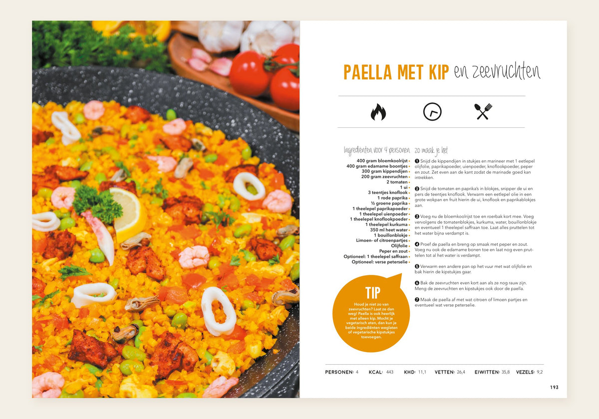 Paella met kip en zeevruchten, recept uit Lisa Kookt Koolhydraatarm 2